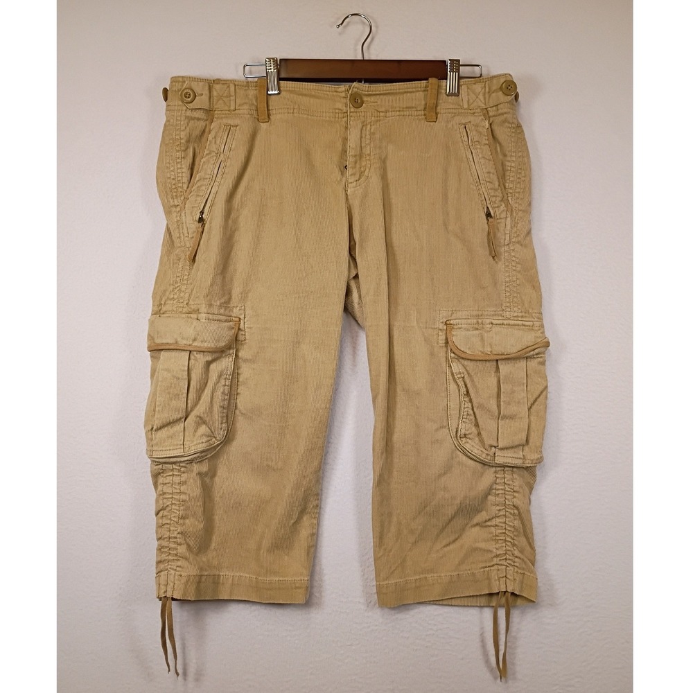 Gorpcore GAP Womens 12 Tan Corduroy Cargo Capri Drawstring Crop Pants RN54023